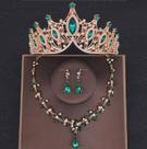 Conjunto coroa colar e brincos debutante daminhas floristas cor dourado e verde