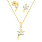 Conjunto Coroa Com Estrela Pendurada Com Pedras De Zircônias