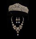 Conjunto coroa de noiva com colar e brincos, cor dourado