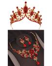 Conjunto coroa mais colar e brinco cor vermelho com dourado