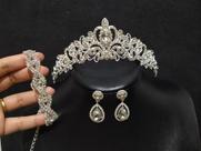 Conjunto Coroa Pulseira Brincos Prata Noiva Debutante Kp8