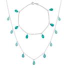 Conjunto Corrente Choker E Pulseira Gotas Verdes Prata 925
