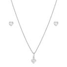 Conjunto Corrente Gargantilha Colar 45cm Feminino Brinco Ponto Luz Coração Prata 925