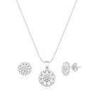Conjunto Corrente Pingente E Brinco Pizza De Prata 925