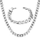 Conjunto Corrente + Pulseira De Aço Inox Masculino Cirúrgico Maciço Grosso