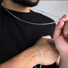 Conjunto Corrente Pulseira Masculina Feminina em Aço Cirúrgico Prata Corrente Fina Estilo Elegante Conjunto Corrente Pulseira Masculina Feminina em Aço Cirúrgico Prata Corrente Fina Estilo Elegante