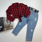 Conjunto Country Infantil Camisa Xadrez Calça Jeans Feminina Novidade