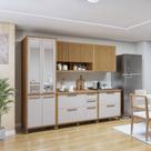 Conjunto Cozinha Completa Modulada Armário Paneleiro 4 Portas com Vidro 2 Armários Aéreo e 2 Balcões Torino Bege/Cinamomo/Off White