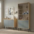 Conjunto Cristaleira 2 portas de vidro e Buffet 2 portas Amêndoa / Acqua