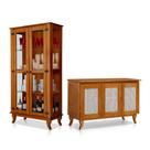 Conjunto Cristaleira com Buffet 3 Portas em Madeira Maciça Acabamento Premium Vintage Retrô Castanho