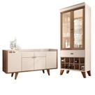 Conjunto Cristaleira MDP/MDF Adega e Buffet Balcão Ópera/Melodia Off White/Castanho G26 - HB Móveis