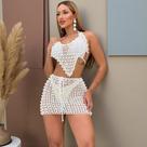 Conjunto Croche com Perolas Estilo Moda Praia Natal Reveillon Ano novo Cor:Brancotamanho:Unico