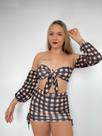 Conjunto Cropped Ciganinha E Saia Xadrez