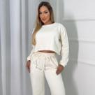 Conjunto Cropped Com Calça Pantalona Moletom Flanelado Com Bolso