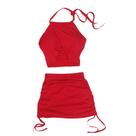 Conjunto Cropped com Decote e Tiras na Frente + Saia