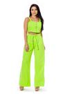 Conjunto Cropped com Lastex e Calça Pantalona Sem Elastano
