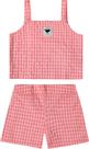 Conjunto Cropped e Bermuda Shorts Xadrez Estiloso Menina