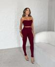 Conjunto Cropped e Calça sem alça Top Faixa Com bolso Canelado Moda Blogueira