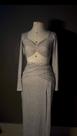 Conjunto cropped e saia lurex branco brilhoso prata Conjunto cropped e saia lurex branco brilhoso prata
