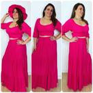Conjunto Cropped Frente Única com Bojo e Saia Longa 3 Marias em Viscose Larissa