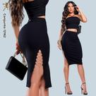 Conjunto Cropped Frente Única E Saia Midi Detalhes Em Metal-12162