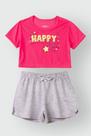 Conjunto Cropped Infantil Happy Pink Neon - Minore