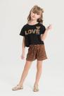 Conjunto Cropped Infantil Verão Feminino Love Onçinha - Preto