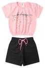 Conjunto Cropped Infantil Verão Menina Be Happy -Rosa