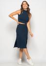 Conjunto Cropped Regata E Saia Midi Malha Canelada Marinho Salvatore