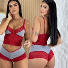 Conjunto Cropped Renda Sem Bojo Calcinha Caleçon Lingerie Feminina Confotavél