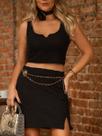 Conjunto Cropped Saia Curta Feminino Fenda Regata Luxo