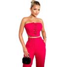 Conjunto cropped tiras cruzada e calça flare fenda