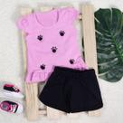 Conjunto curto rosa 2 pçs para bebê estampa patinha