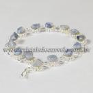 Conjunto de 10 Pulseiras Margarida com Pedra Rolada de Quartzo Azul Prateado para Atacado Conjunto de 10 Pulseiras Margarida com Pedra Rolada de Quartzo Azul Prateado para Atacado