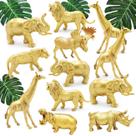 Conjunto de 12 Figuras de Animais Safari Metálicas Douradas BOLZRA