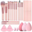 Conjunto de 14 Pincel de Maquiagem Auroray Mini Travel com Estojo Rosa