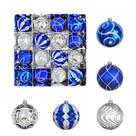 Conjunto de 16 enfeites de bola de Natal azul e prata 8 cm Conjunto de 16 enfeites de bola de Natal azul e prata 8 cm