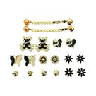 Conjunto De 18 Peças De Berloques Para Sapatos Com Urso Preto, Borboleta E Corrente De Contas