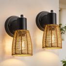 Conjunto de 2 arandelas de parede EJIAXIN Boho Rattan para banheiro preto