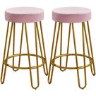 Conjunto de 2 bancos de bar Yaheetech, redondos de veludo, sem encosto, rosa