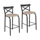 Conjunto de 2 banquetas cozinha jantar ciplafe paris tubo preto fosco assento estofado