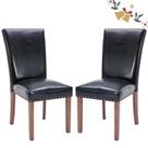 Conjunto de 2 Cadeiras de Jantar COLAMY com Assento em Couro PU Preto e Pernas de Madeira Conjunto de 2 Cadeiras de Jantar COLAMY com Assento em Couro PU Preto e Pernas de Madeira