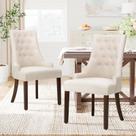 Conjunto de 2 Cadeiras de Jantar Estofadas COLAMY Wingback, Cadeiras Laterais de Tecido com Botões Capitone, Cadeiras para Sala de Estar, Cozinha e Restaurante - Bege