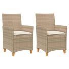 Conjunto de 2 cadeiras de jardim vidaXL Beige Poly Rattan com almofadas