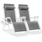 Conjunto de 2 Cadeiras Reclináveis Zero Gravity Ajustáveis em Tela de Aço Conjunto de 2 Cadeiras Reclináveis Zero Gravity Ajustáveis em Tela de Aço