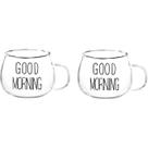Conjunto de 2 Canecas em Vidro Borossilicato Good Morning, 380ml, Transparente, para Café, Chá Fracalanza