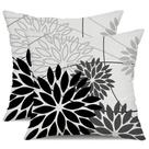 Conjunto de 2 capas de travesseiro pretas, cinza, florais, 45x45cm, impermeáveis