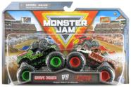 Conjunto de 2 Carrinhos Monster Jam Grave Digger vs Zombie