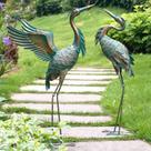 Conjunto de 2 estátuas Metal Heron Garden Natelf de 32 x 62 e 21 x 58 cm Conjunto de 2 estátuas Metal Heron Garden Natelf de 32 x 62 e 21 x 58 cm