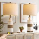 Conjunto de 2 Luminárias de Mesa BOBOMOMO 24,5" em Rattan com Portas USB